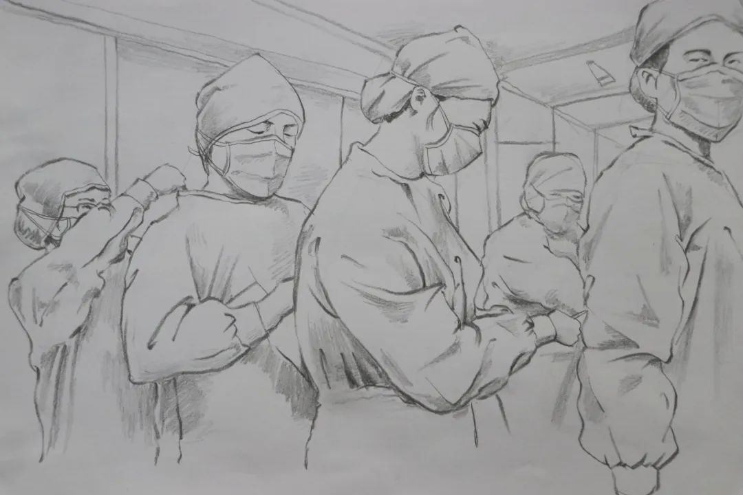 素描抗疫英雄期待与你拥抱在这个春天